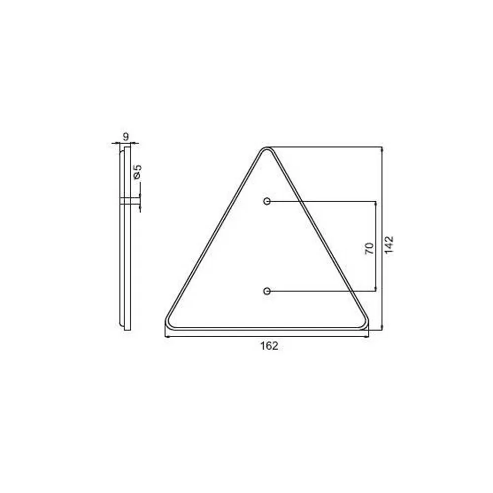 Catadioptru reflectorizant triunghi cu gaura, 162x142mm