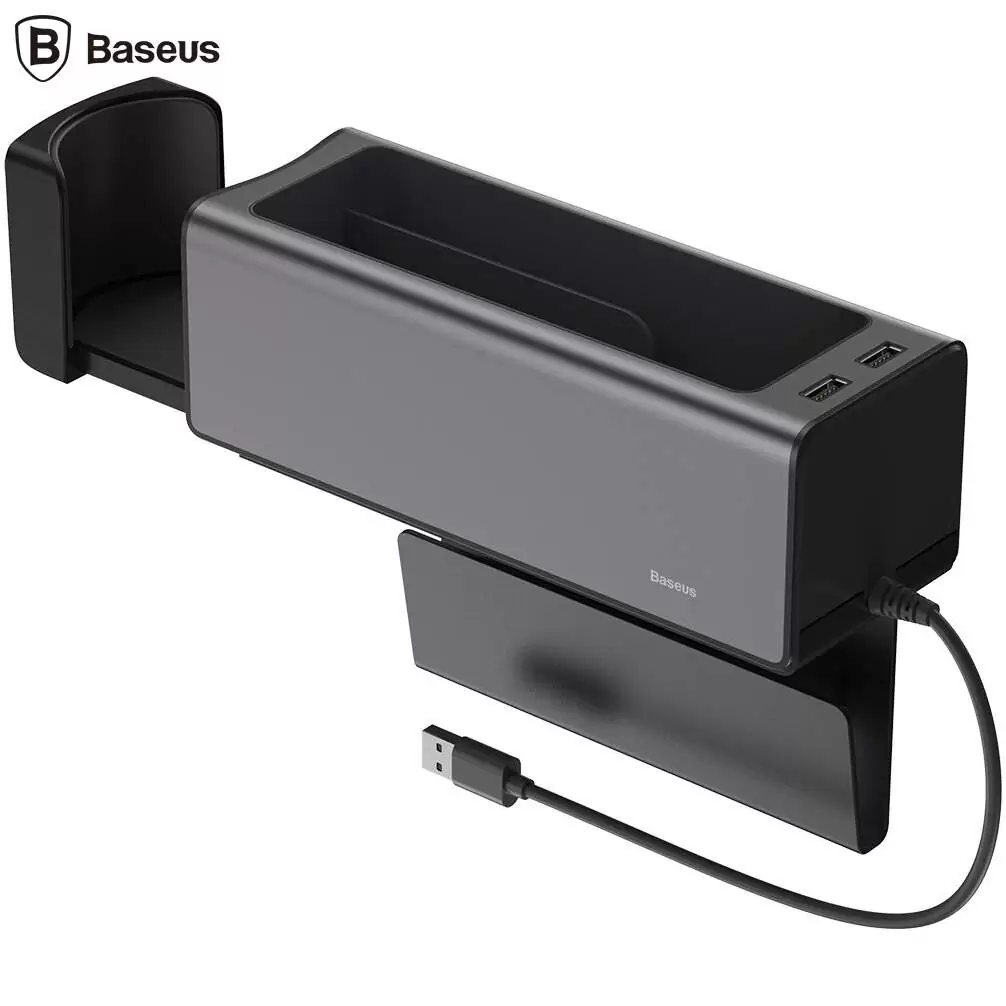 Organizator auto cu suport retractabil si 2 porturi USB, Baseus