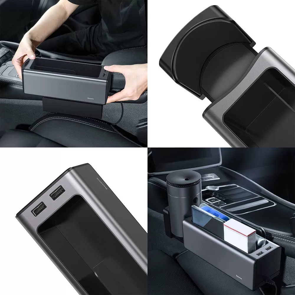 Organizator auto cu suport retractabil si 2 porturi USB, Baseus