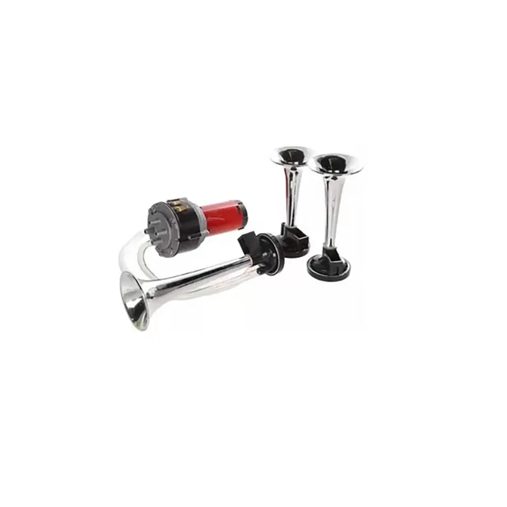 Claxon 3 goarne cu compresor, crom, 12V, 21.5cm