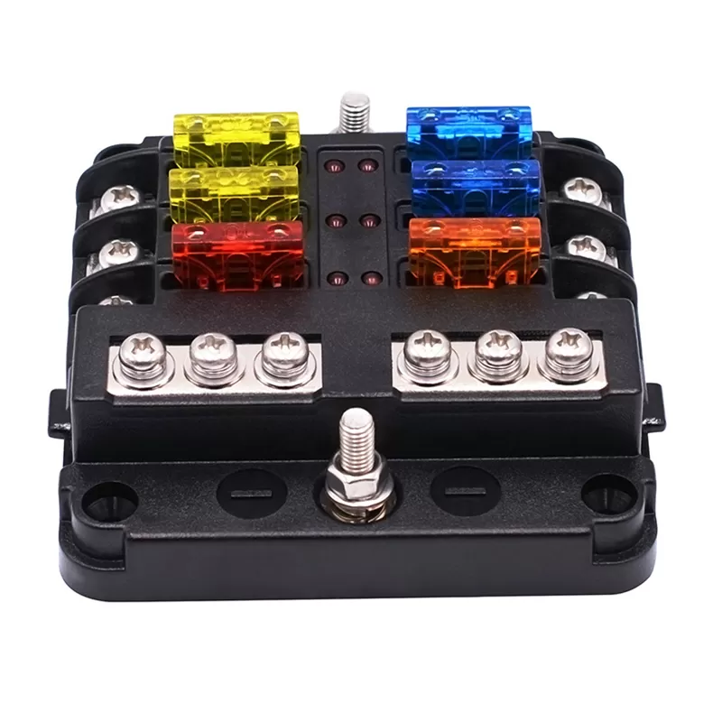 bh-6pdf-2 Cutie sigurante auto cu 6/8/10/12 iesiri, 12-24V cu indicator LED si capac de protectie